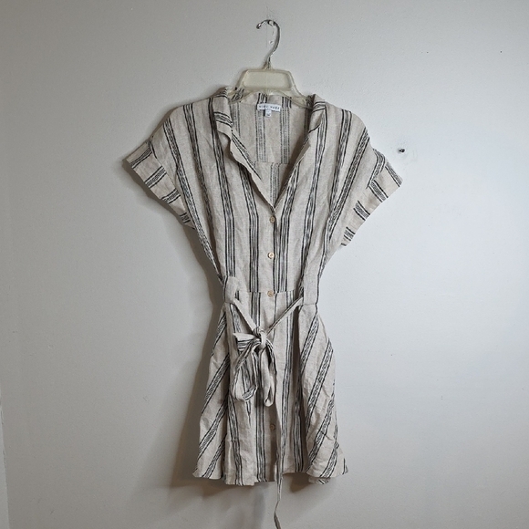 Miou Muse Dresses & Skirts - Miou Muse Linen Striped Button-Up Dress with Belt NWOT Large